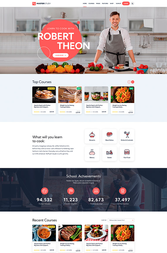 Educational Theme WordPress cooking courses